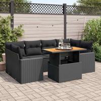 7-delige Loungeset met kussens poly rattan zwart - thumbnail