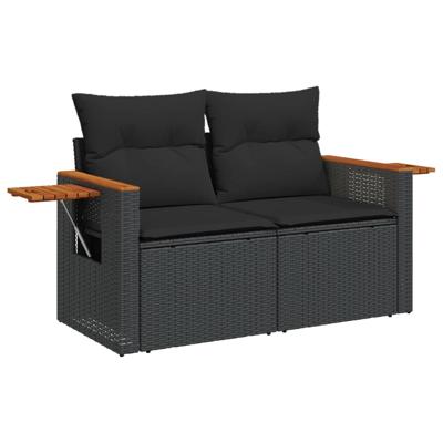 9-delige Loungeset met kussens poly rattan zwart