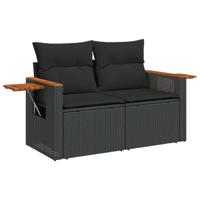 6-delige Loungeset met kussens poly rattan zwart - thumbnail