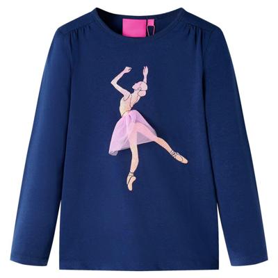 Kindershirt met lange mouwen ballerinaprint 92 marineblauw