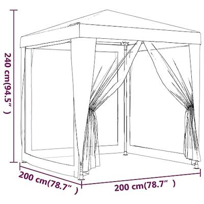 Partytent met 4 mesh zijwanden 2x2 m HDPE rood - thumbnail
