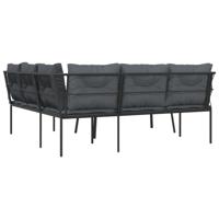 Loungeset met kussens staal en textileen zwart - thumbnail