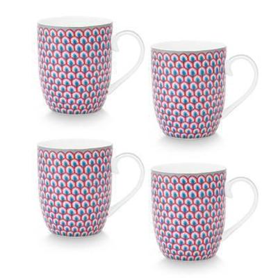 Pip Studio Mokken - Set van 4 - Rood-Blauw - Flower Festival - 145ml Pip Studio Mokken - Set van 4 - Rood-Blauw - Flower Festival - 145ml