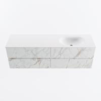 MONDIAZ VICA 160cm badmeubel onderkast Carrara 4 lades. Wastafel MOON rechts zonder kraangat, kleur Talc. - thumbnail