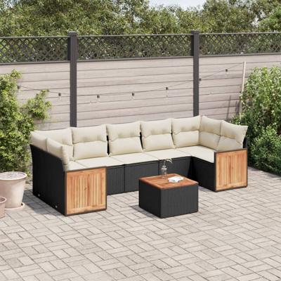 8-delige Loungeset met kussens poly rattan zwart