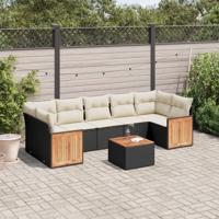 8-delige Loungeset met kussens poly rattan zwart - thumbnail