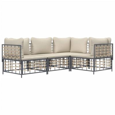 4-delige Loungeset met kussens poly rattan antracietkleurig