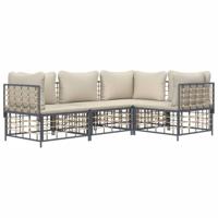 4-delige Loungeset met kussens poly rattan antracietkleurig - thumbnail