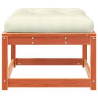 Tuinvoetenbank met kussen massief grenenhout wasbruin - thumbnail