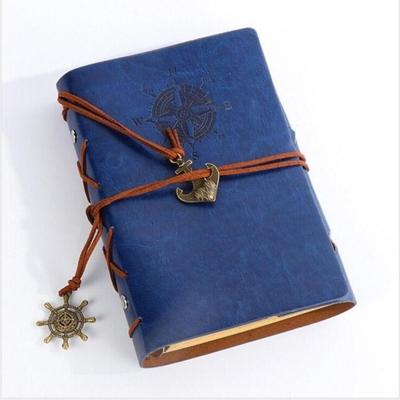 2 PC'S spiraal notebook dagboek Kladblok Vintage piraat ankers PU lederen briefpapier gift reiziger Journal papierformaat: S (blauw)