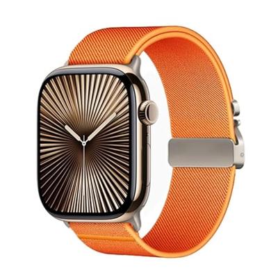 By Qubix - Nylon bandje met Parachute sluiting - Oranje - Compatible met Apple Watch 44mm / 45mm / 46mm / 49mm - Compatible Apple watch bandjes