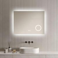 LoXa - Badkamerspiegel Lorina met LED 80x60cm - Randverlichting - Klok - Vergrootglas - Anti-condens - Dimbaar - Geheugenfunctie - Touchbediening - thumbnail