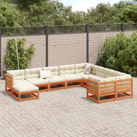 10-delige Loungeset met kussens massief grenenhout wasbruin - thumbnail
