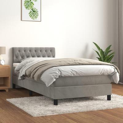 Boxspring met matras fluweel lichtgrijs 90x190 cm