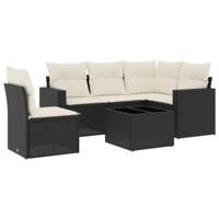 6-delige Loungeset met kussens poly rattan zwart - thumbnail