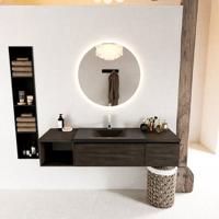 MONDIAZ BUKLA 160cm badmeubel met open module 40 links kleur Dark Brown met 2 lades. Wastafel CLOUD midden 1 kraangat kleur Urban. - thumbnail