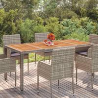 Tuintafel met houten blad 190x90x75 cm poly rattan grijs - thumbnail
