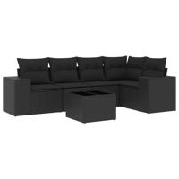 5-delige Loungeset met kussens poly rattan zwart - thumbnail