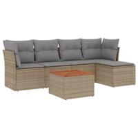 6-delige Loungeset met kussens poly rattan beige - thumbnail