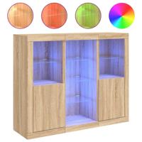 Dressoirs met LED-verlichting 3 st bewerkt hout sonoma eiken - thumbnail