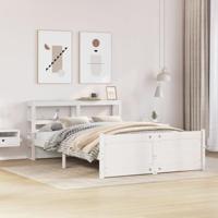 Bedframe met hoofdbord massief grenenhout wit 150x200 cm - thumbnail