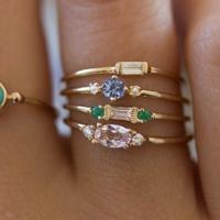 4 stuks vrouwen Vintage Bohemian Crystal Zirkoon ring set Ringmaat: 8 - thumbnail