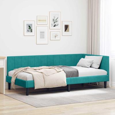 Hoekbedframe met hoofdeinde Turquoise 90 x 190 cm Fluweel