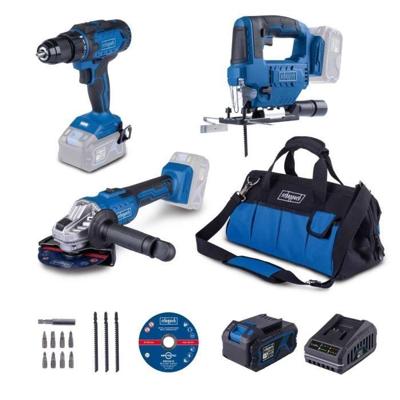 SCHEPPACH Pacchetto 3 utensili + batteria 4AH + caricabatterie + accessori + borsa - Set C-JAD L