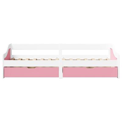 Slaapbank met 2 lades zonder matras IRUN 90x200 cm wit en roze Slaapbank met 2 lades zonder matras IRUN 90x200 cm wit en roze