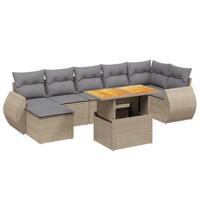 8-delige Loungeset met kussens poly rattan beige - thumbnail