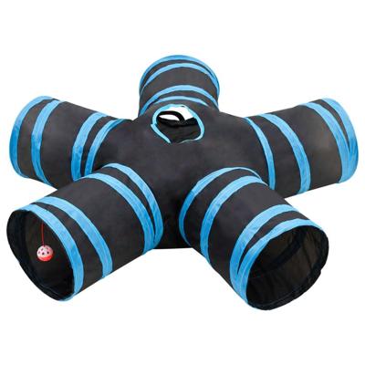 VidaXL Kattentunnel 5-voudig 25 cm polyester zwart en blauw VidaXL Kattentunnel 5-voudig 25 cm polyester zwart en blauw