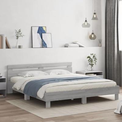 Bedframe met hoofdeinde en LED grijs sonoma eiken 200x200 cm