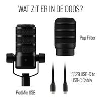 RODE Microphones PodMic USB-microfoon Statief Zendmethode:USB, Kabelgebonden USB-C, Hoofdtelefoon (3.5 mm jackplug) USB, Kabelgebonden Zwart - thumbnail
