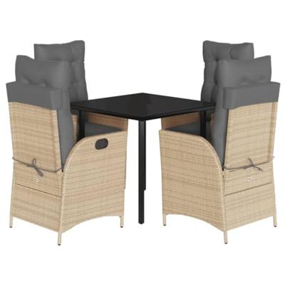 5-delige Tuinset met kussens poly rattan gemengd beige