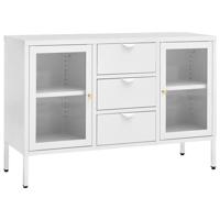 Dressoir 105x35x70 cm staal en gehard glas wit - thumbnail