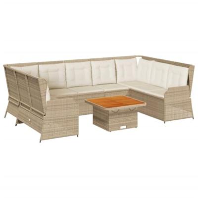 7-delige Loungeset met kussens poly rattan beige
