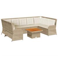7-delige Loungeset met kussens poly rattan beige - thumbnail