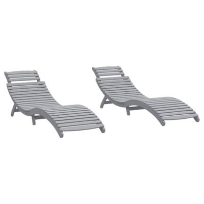 Ligbedden 2 st 184x55x64 cm massief acaciahout grijs