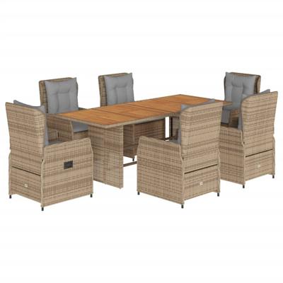 7-delige Tuinset met kussens poly rattan beige