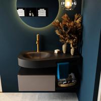 MONDIAZ RIVA 100cm badmeubel onderkast / planchet kleur Smoke met 1 lade. Wastafel DULCET links 1 kraangat kleur Urban. - thumbnail