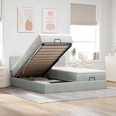 Ottoman bed met matrassen 200x200cm fluweel lichtgrijs