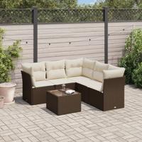 5-delige Loungeset met kussens poly rattan bruin - thumbnail