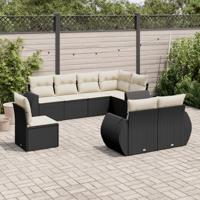 9-delige Loungeset met kussens poly rattan zwart - thumbnail