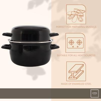 OTIX Mosselpan Mosselpot Inductie Alle warmtebronnen Zwart Emaille...