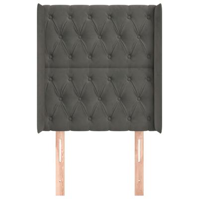 Hoofdbord met randen 147x16x118/128 cm fluweel donkergrijs - thumbnail