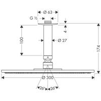 Hansgrohe Raindance air hoofddouche 300mm met plafondbevestiging . chroom 27494000 - thumbnail