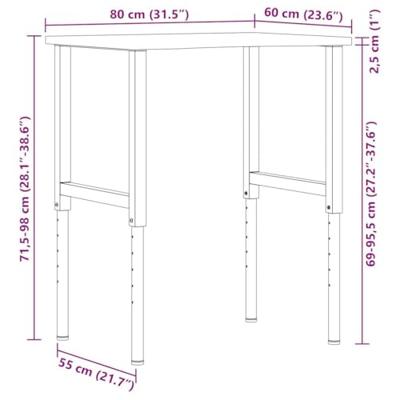 Werkbank 80x60x(71,5-98) cm massief eikenhout