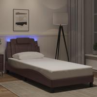 Bedframe "Viana" met LED zonder matras kunstleer bruin 90x190 cm - thumbnail