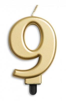 Kaars 9 jaar goudkleurig luxe Kaars 9 jaar goudkleurig luxe