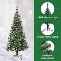 VidaXL Kunstmatig voorverlicht kerstboom groen 150 cm pvc en metaal - thumbnail